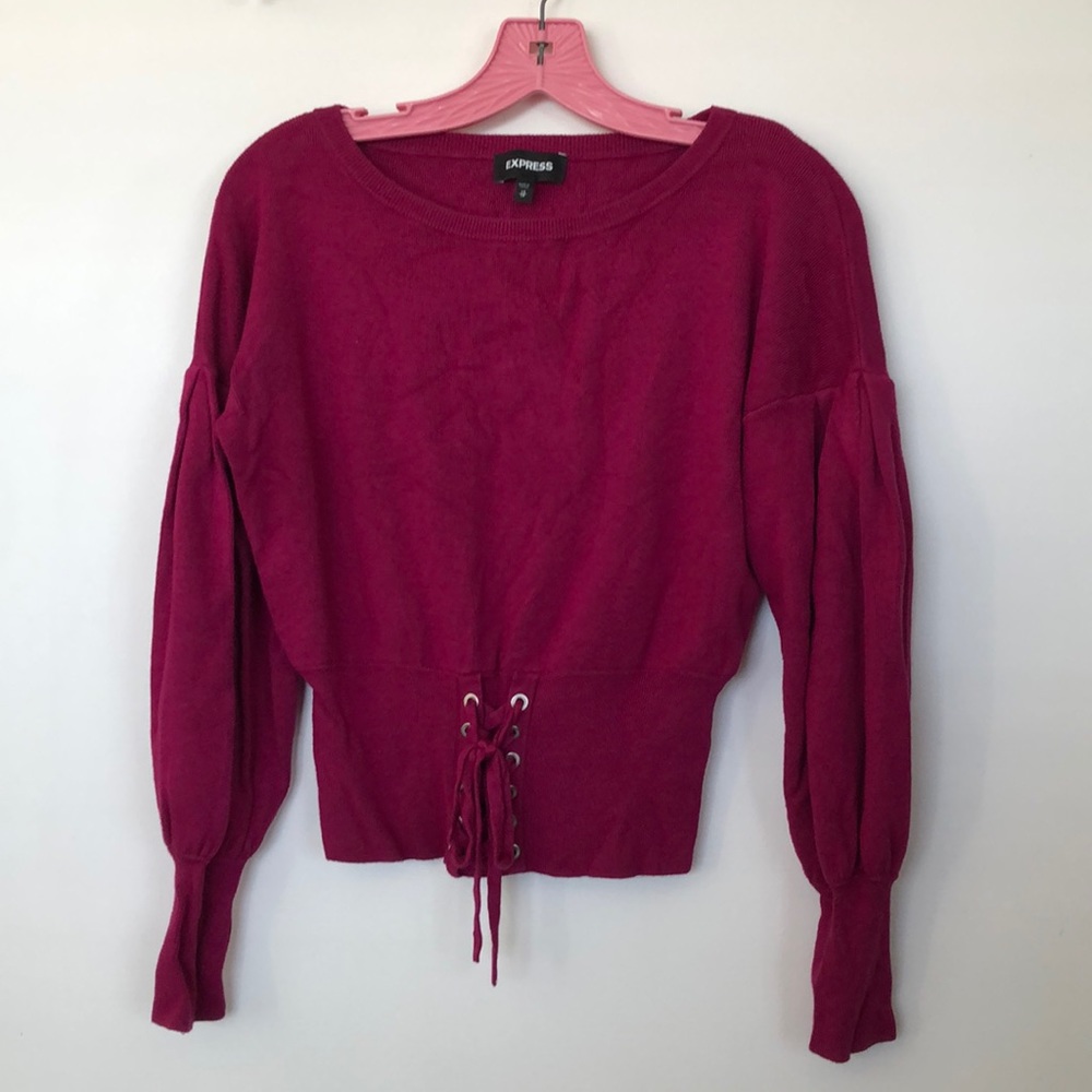 Express NWOT Magenta Pink Lace Up Sweater